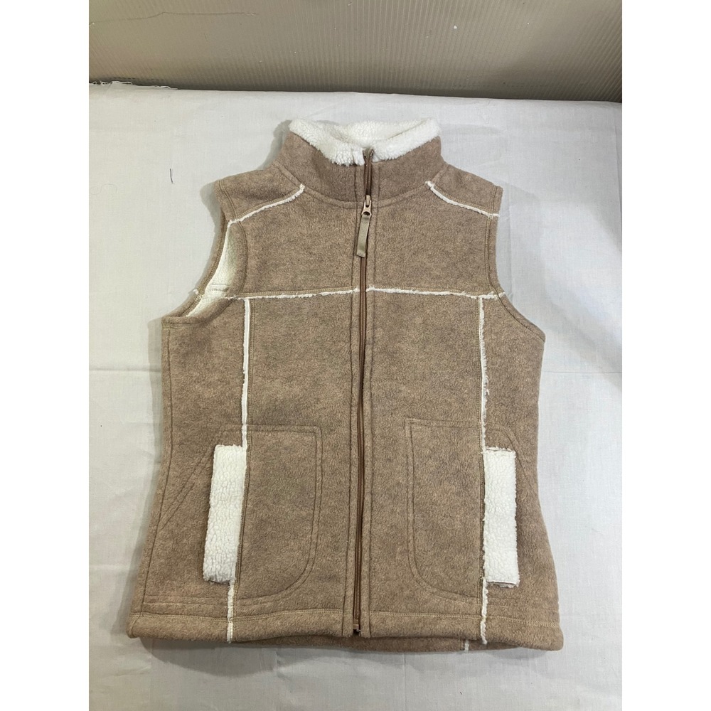 Frost Womens Tan Fleece Full Zip Sherpa Lined Vest Mock Neck Beige Small